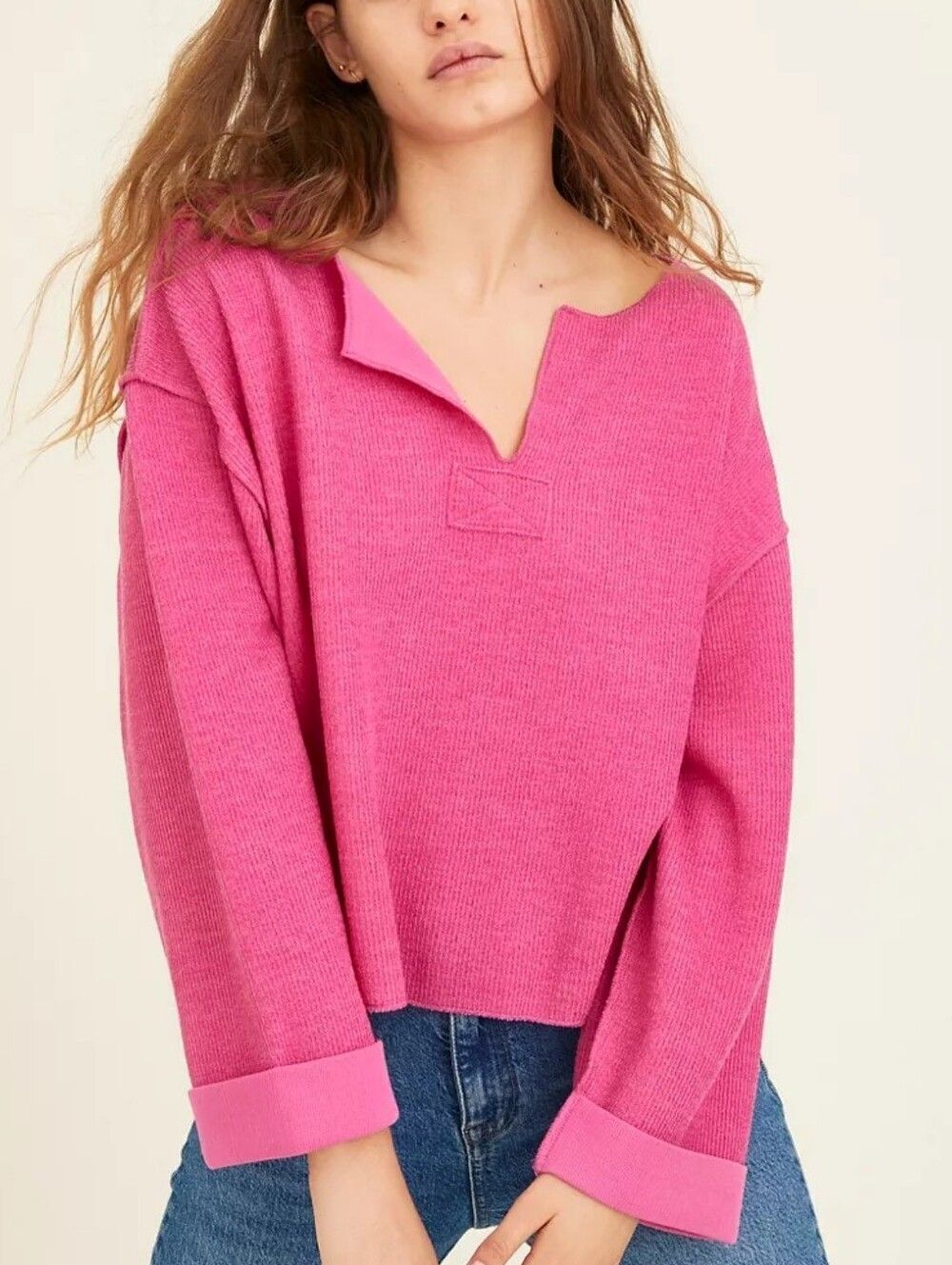 Urban Outfitters Womens Pink Jax Knit Oversized Slouchy Inside Out Top Size XS